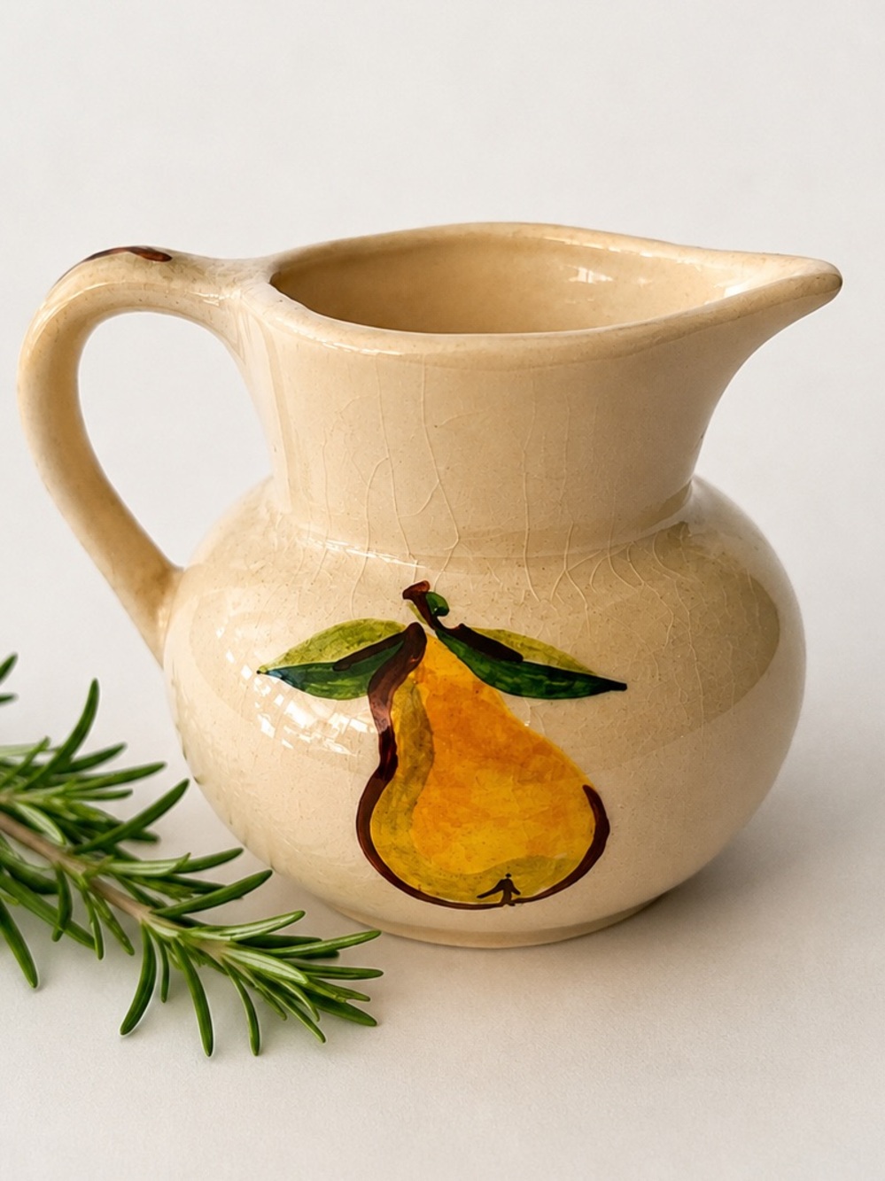 Vintage Style Hand Painted Pear Mini Pitcher Creamer Farmhouse Pottery